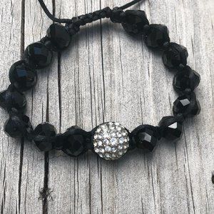 Bloomingdale’s Eclectic Rhinestone Ball Bracelet / Black Faceted Beads Glamcore